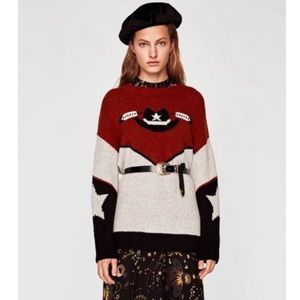ZARA Blogger Cowboy Hat Boot Western Star Sweater.